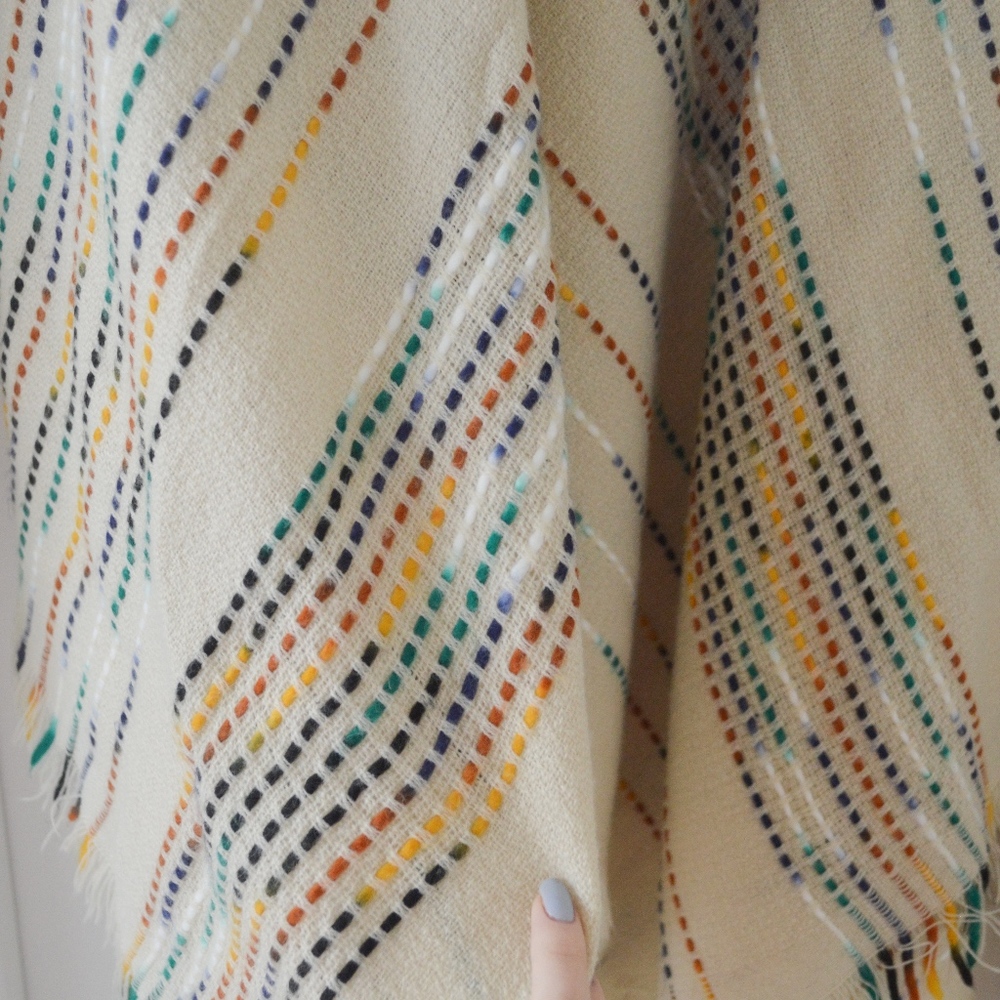 Cream and Multi Color Thread Blanket Scarf - Picture 2 of 5